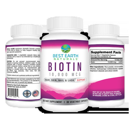 Biotin 10,000, Dietary Supplement, Hair, Skin, Nail and Lash Support, 30 Count
