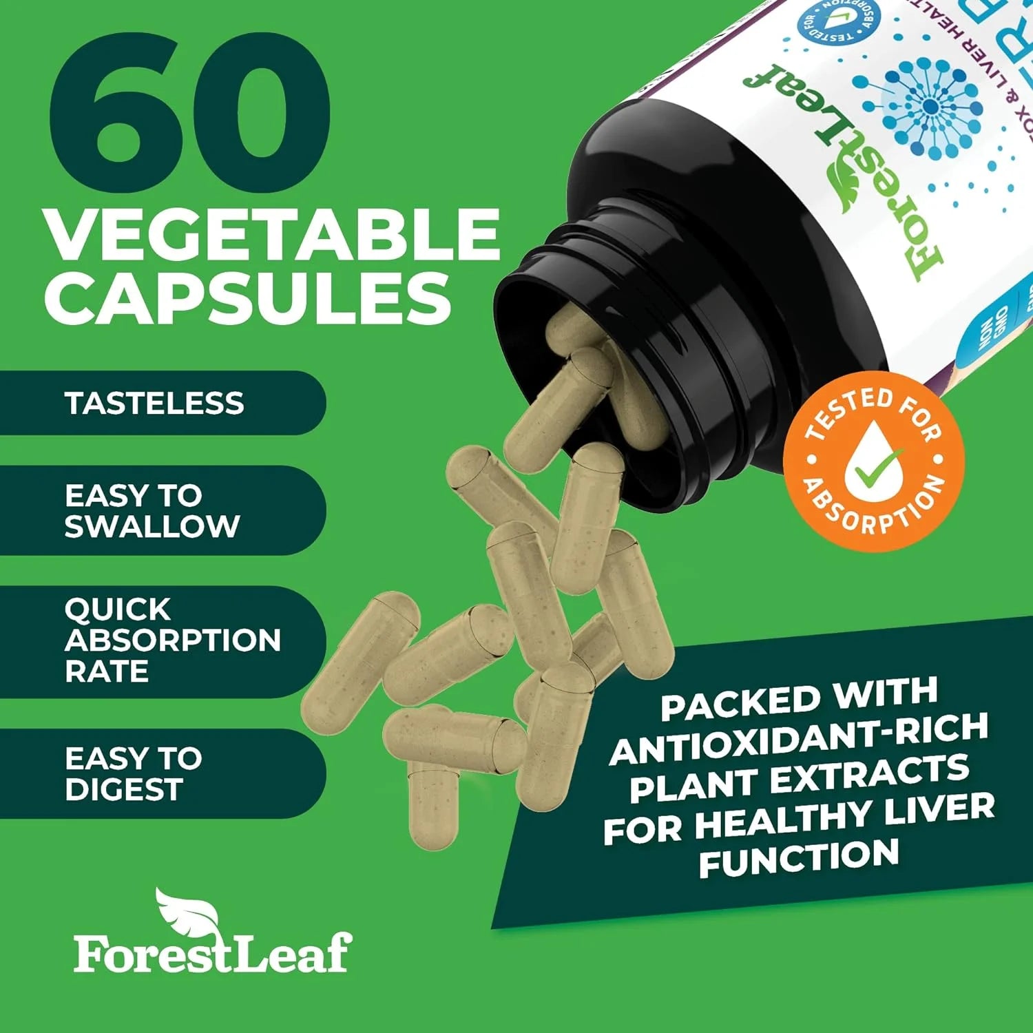 Liver Detox Cleanse & Repair Supplement with Milk Thistle and Dandelion Root Extract, 60 Vegetable Capsules