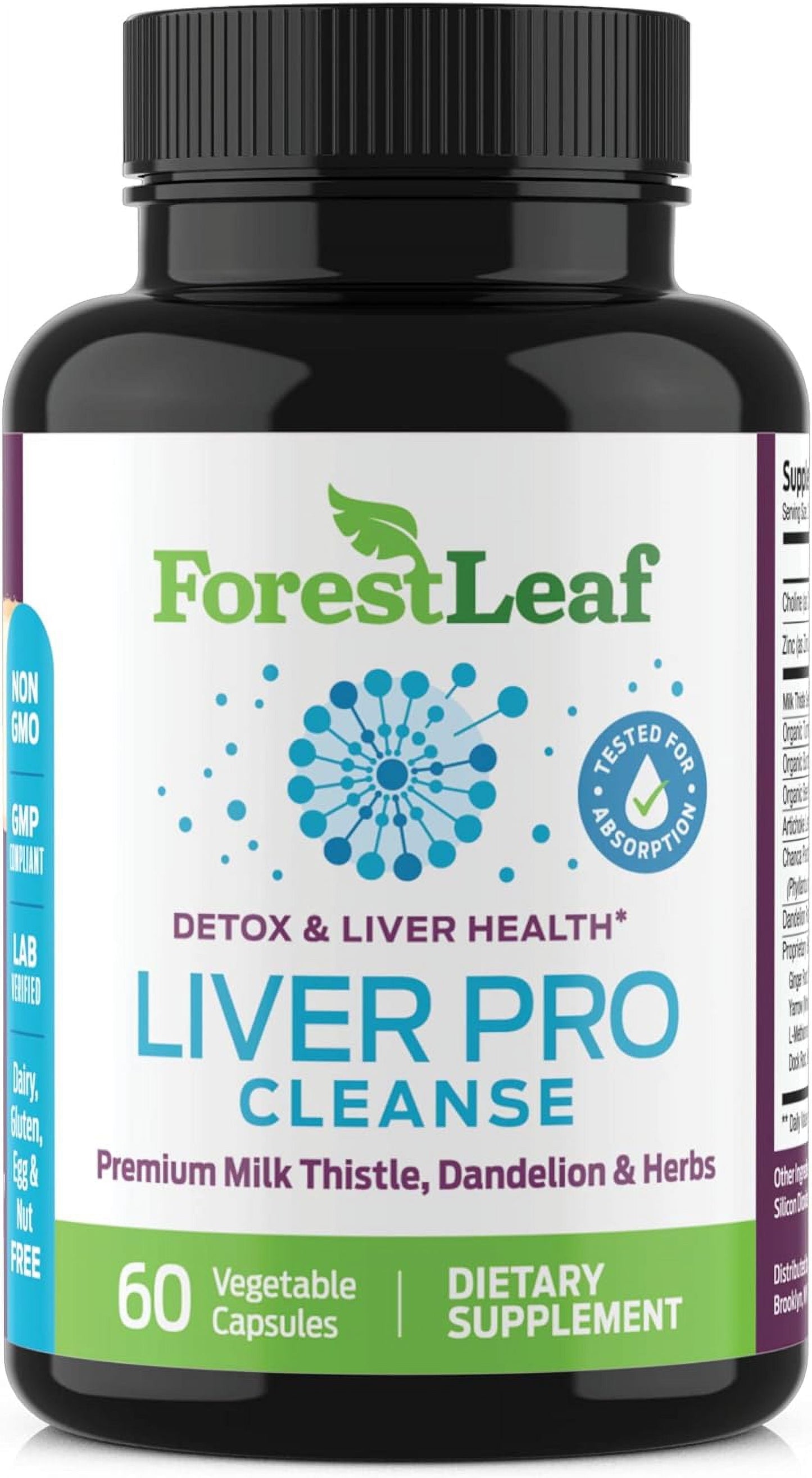 Liver Detox Cleanse & Repair Supplement with Milk Thistle and Dandelion Root Extract, 60 Vegetable Capsules