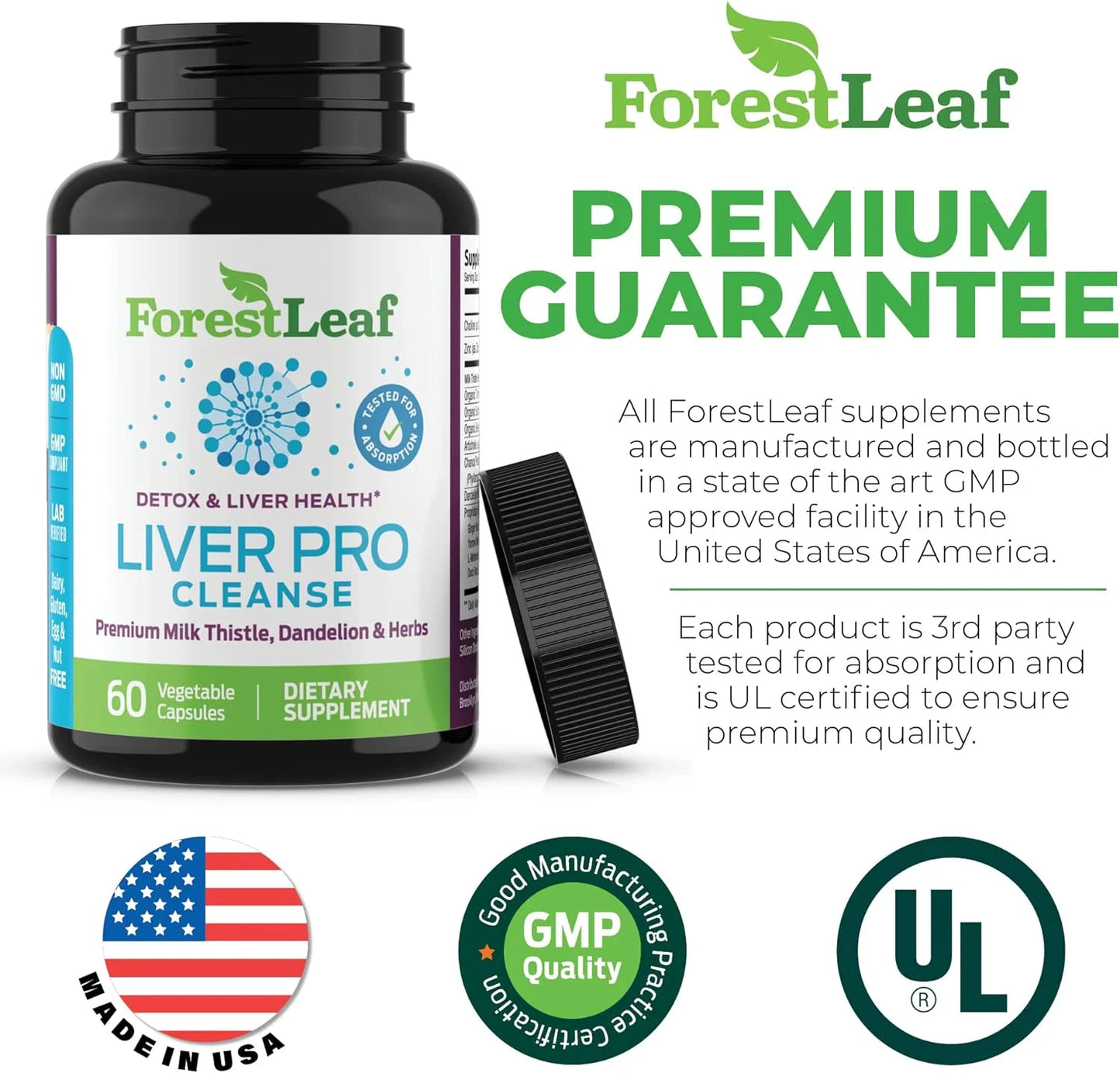 Liver Detox Cleanse & Repair Supplement with Milk Thistle and Dandelion Root Extract, 60 Vegetable Capsules